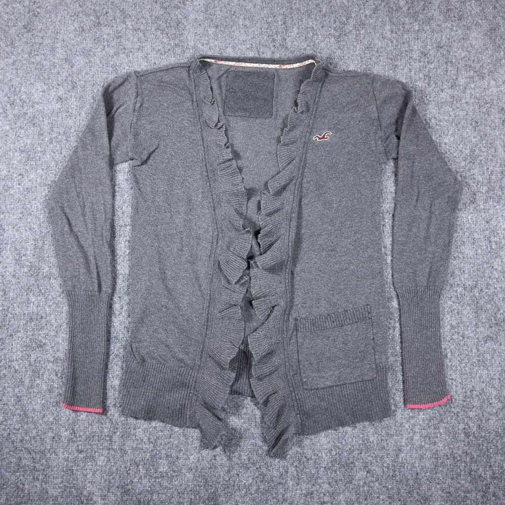 Y2K Hollister Cardigan Women S Grey Ruffle Open Front Rabbit Hair Blend Sweater
